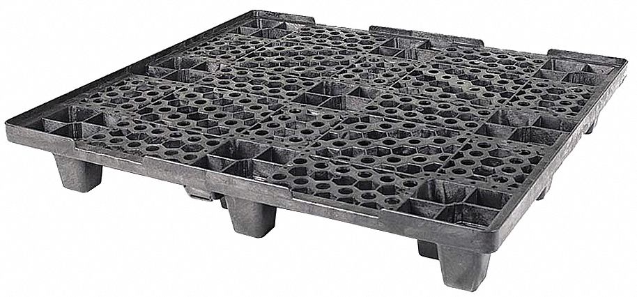 Pallet: Nestable, 48 in Overall Lg, 45 in Overall Wd, Plastic, 30, 000 lb Static Load Capacity, Black