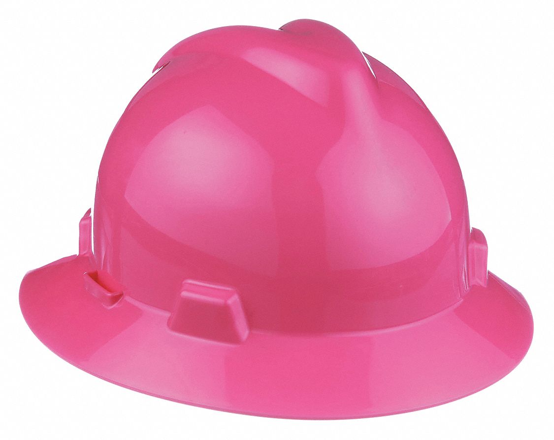 SLOTTED HAT, CSA Z94.1-2005, TYPE 1, CLASS E, PE, 4-PT STAZ-ON PINLOCK, FULL BRIM, HOT PINK