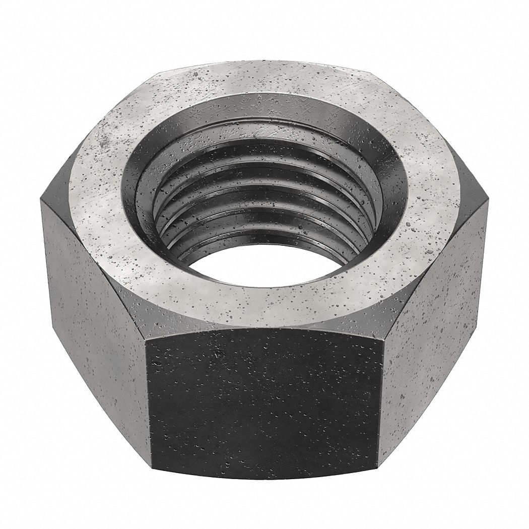 Hex Nut: Std Hex, 7/8"-9 Thread, 1 19/64 in Hex Wd, 3/4 in Hex Ht, Steel, Grade 5, Plain, Std, 10 PK