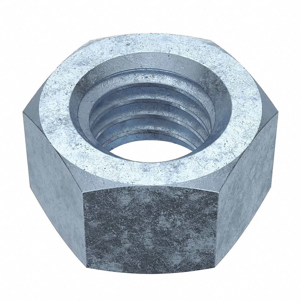 Hex Nut: Std Hex, 1/2"-13 Thread, 3/4 in Hex Wd, 7/16 in Hex Ht, Steel, Grade 5, Zinc-Plated, 50 PK