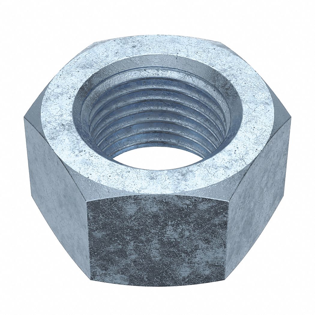 Hex Nut: Std Hex, 1/2"-20 Thread, 3/4 in Hex Wd, 7/16 in Hex Ht, Steel, Grade 5, Zinc-Plated, 50 PK