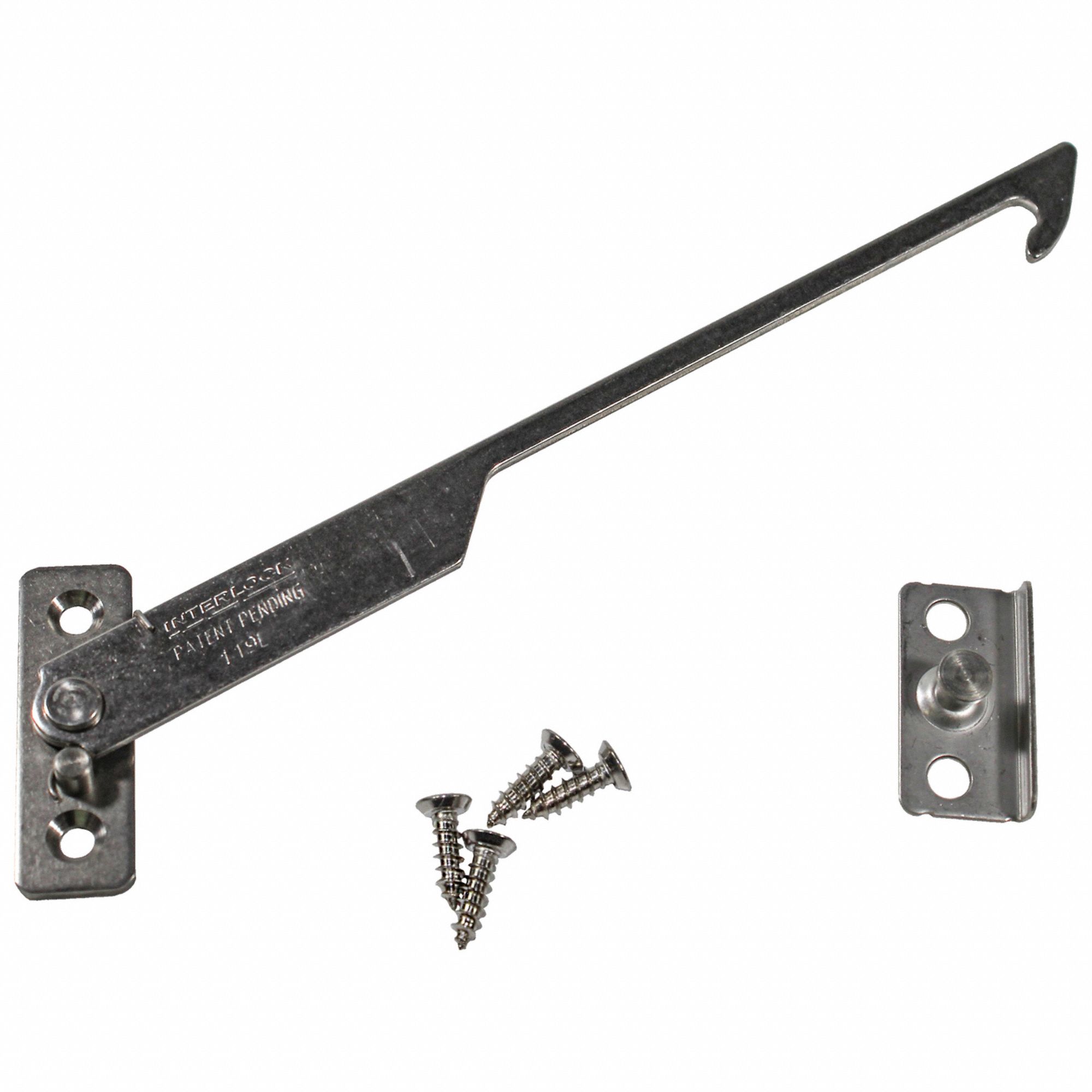 Window Opening Control Device: Flat, 1 31/32 in Lg, 5/8 in Wd, Left-Hand, Unfinished, Gray