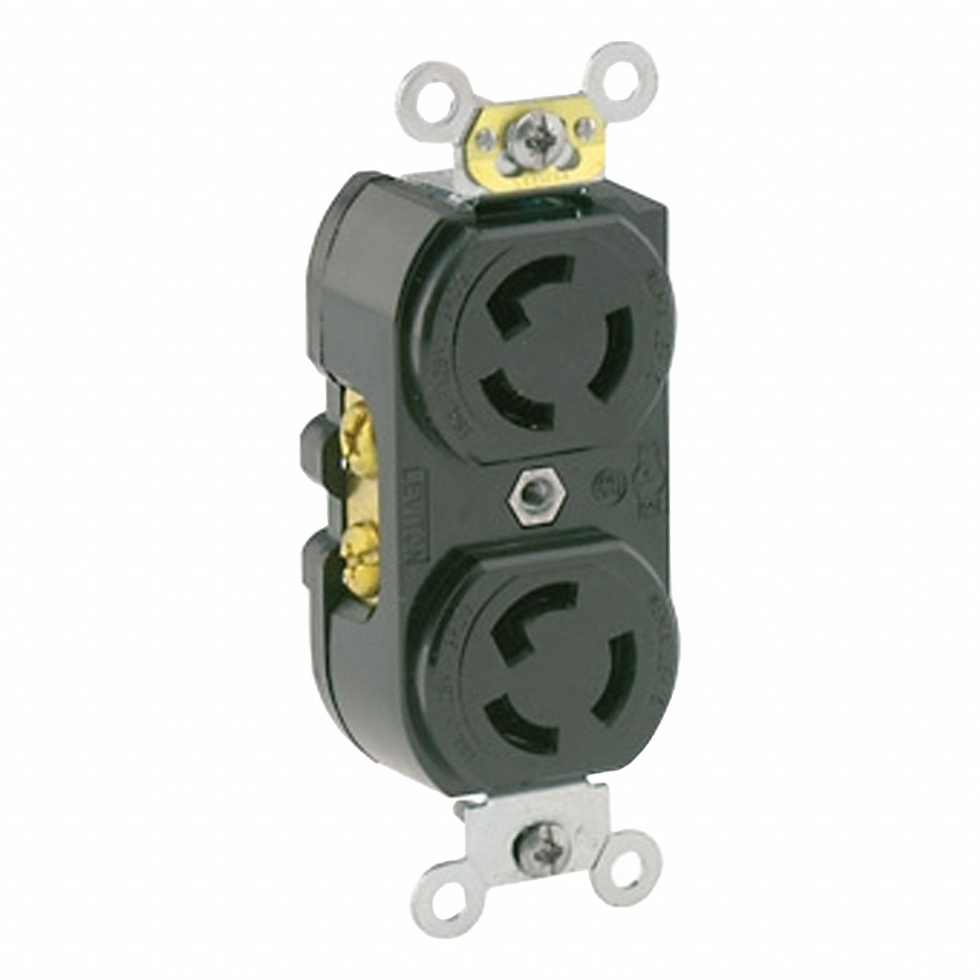 Locking Receptacle: L5-15R, 15 A, 125V AC, Black, 2 Poles, Shrouded, Screw Terminals