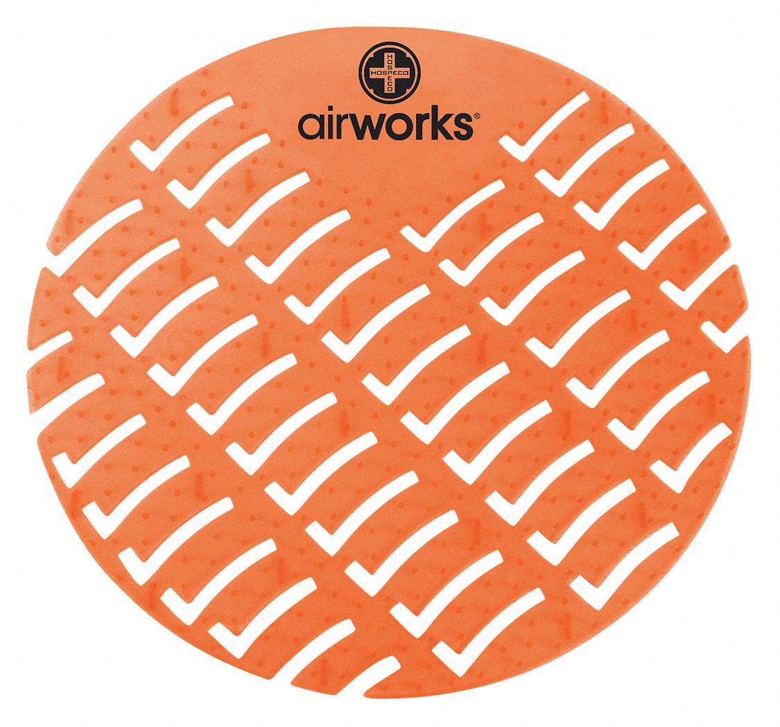 AIR WORKS Urinal Screen: Round, Orange, Mango, Air Works, 60 PK