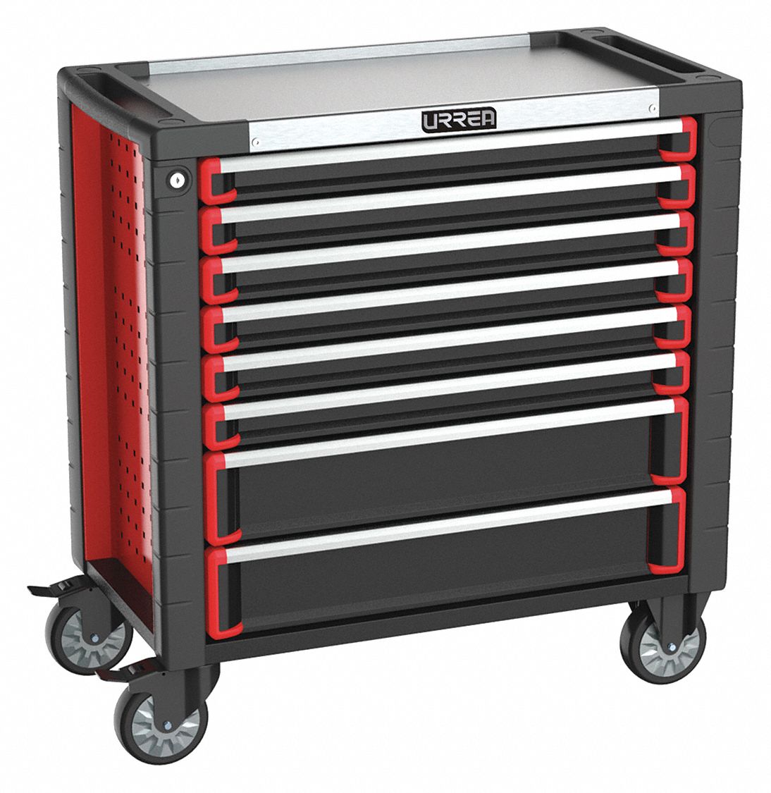 URREA Gabinete Rodante, Pesado, Negro/Rojo, Ancho 35", Profundidad 18