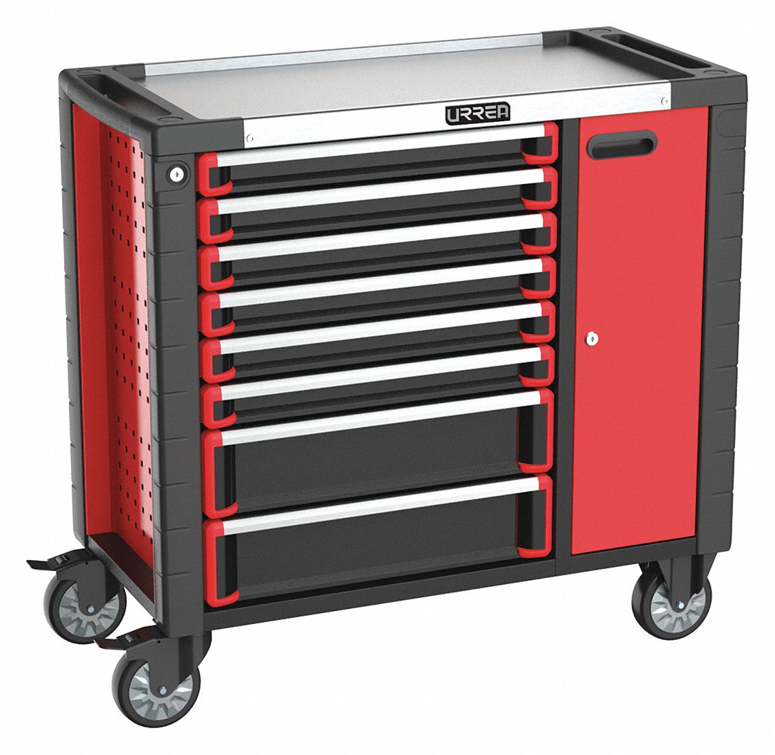 URREA Gabinete Rodante, Pesado, Negro/Rojo, Ancho 38", Profundidad 18