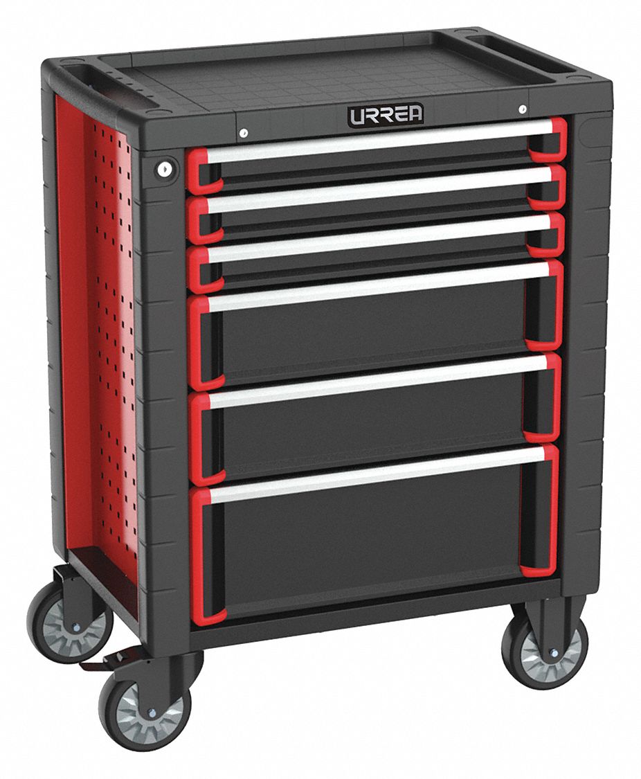 URREA Gabinete Rodante, Pesado, Negro/Rojo, Ancho 28", Profundidad 18