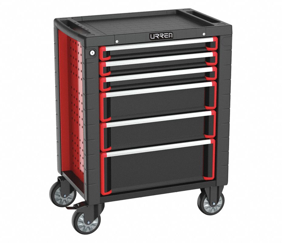 URREA Gabinete Rodante, Pesado, Negro/Rojo, Ancho 28", Profundidad 18