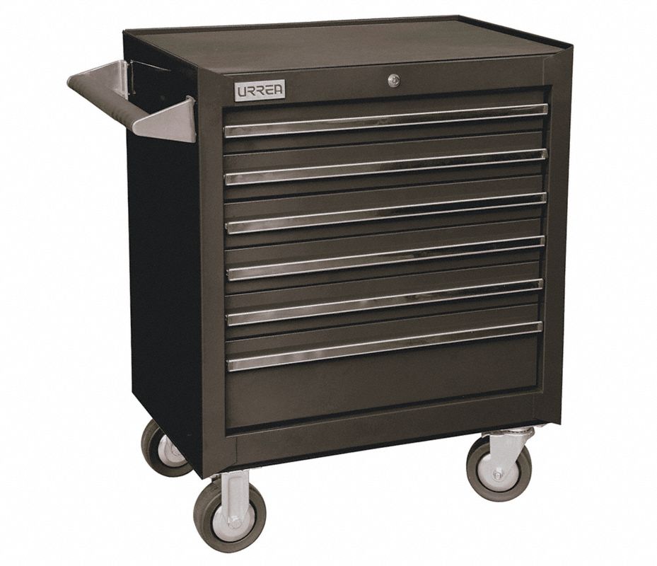 URREA Gabinete Rodante, Pesado, Negro, Ancho 27", Profundidad 18