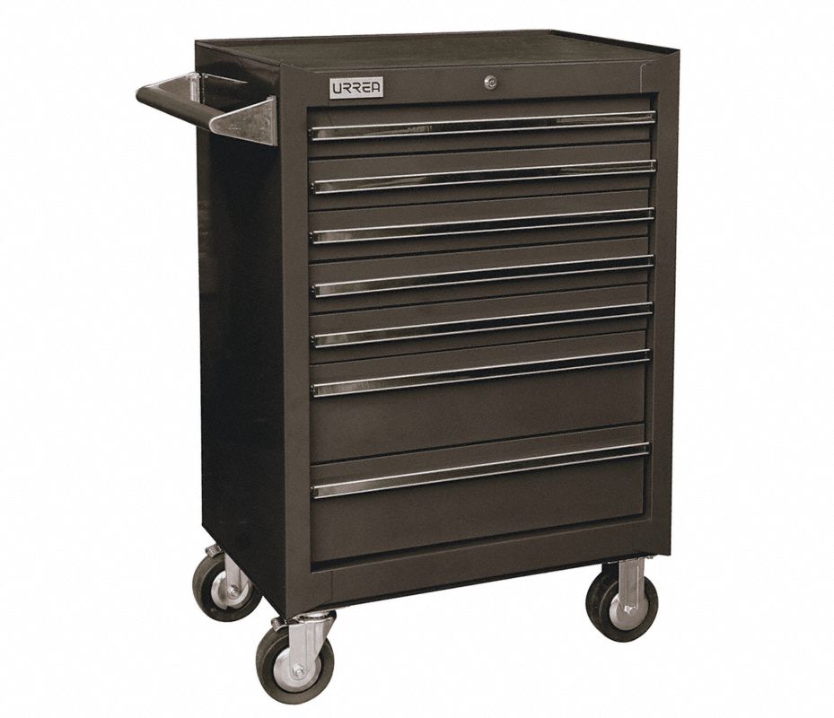 URREA Gabinete Rodante, Pesado, Negro, Ancho 27", Profundidad 18