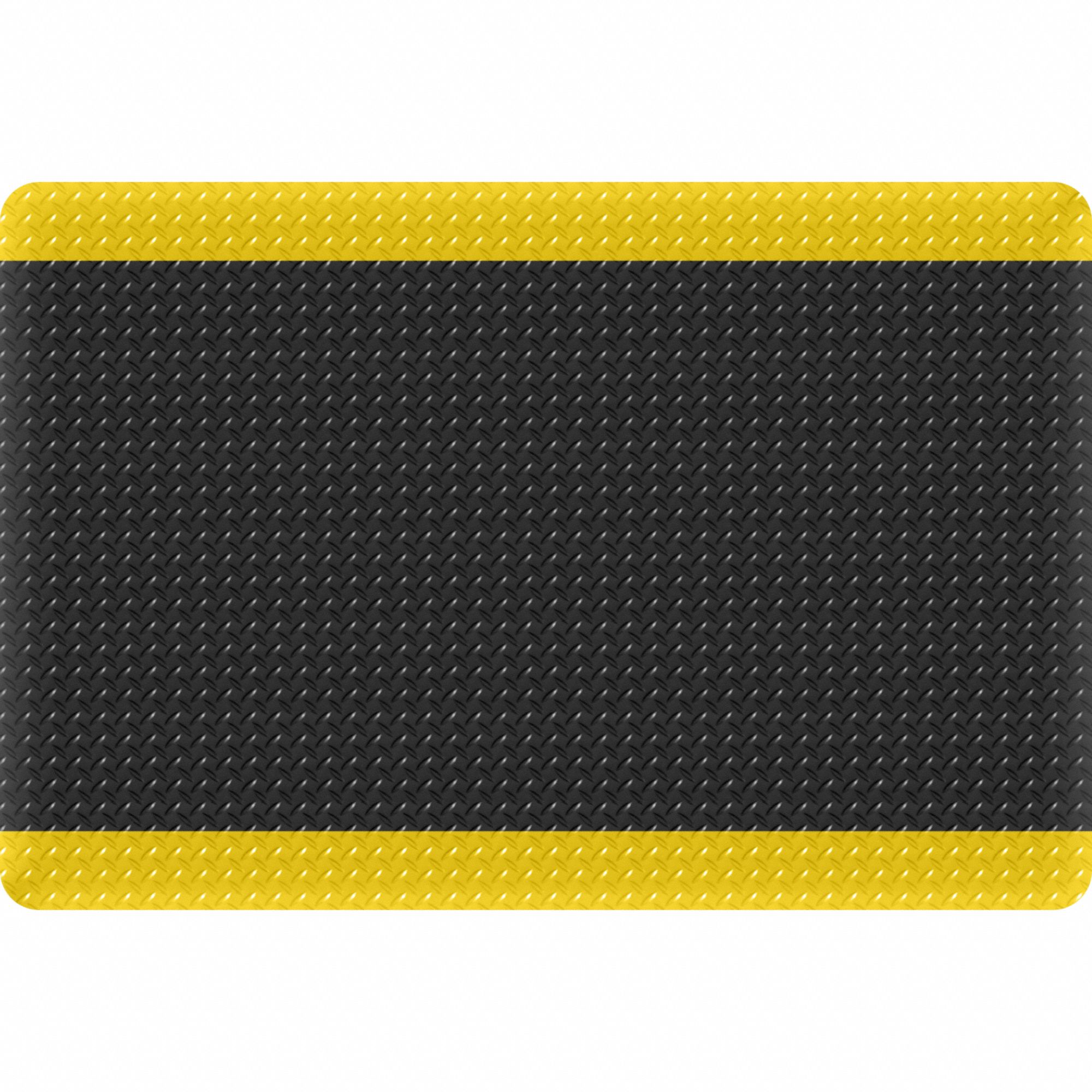 Diamond Star Mat: Diamond Plate, 3 ft x 2 ft, 11/16 in Thick, Black with Yellow Border, Vinyl