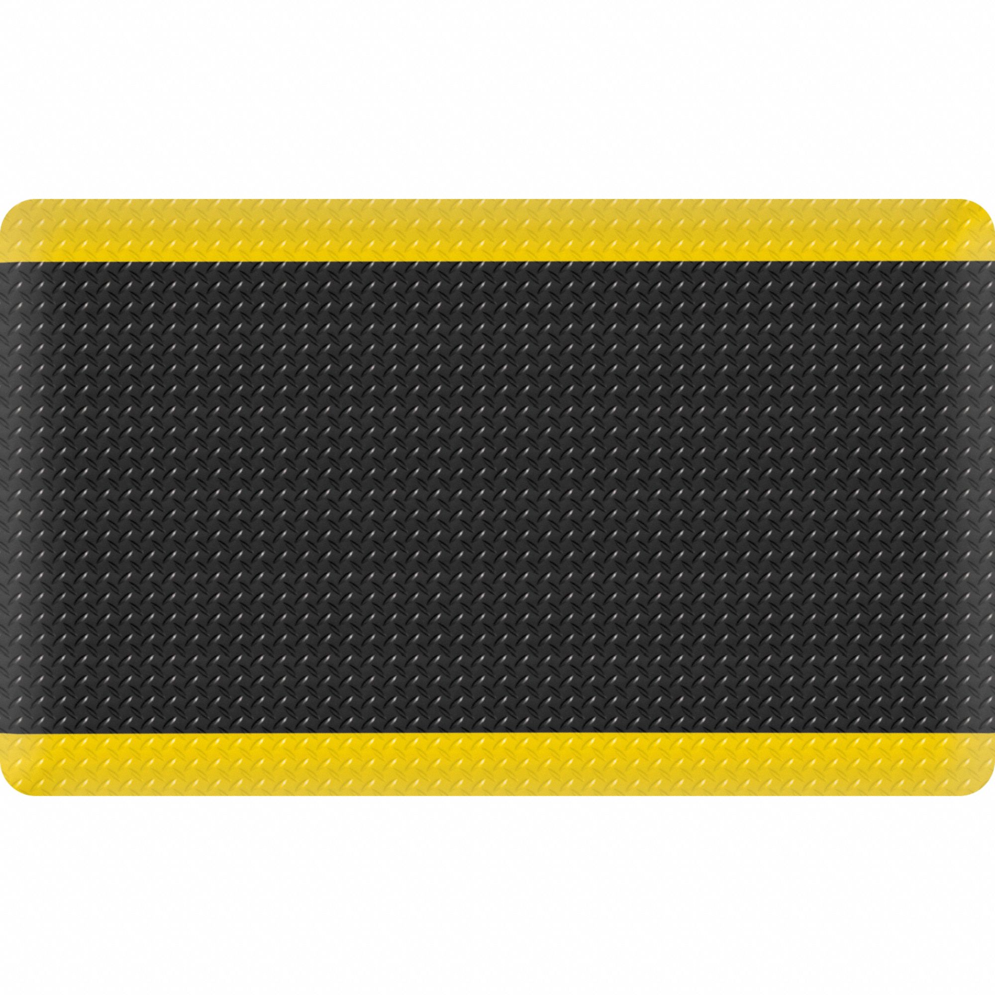 Diamond Star Mat: Diamond Plate, 5 ft x 3 ft, 11/16 in Thick, Black with Yellow Border, Vinyl