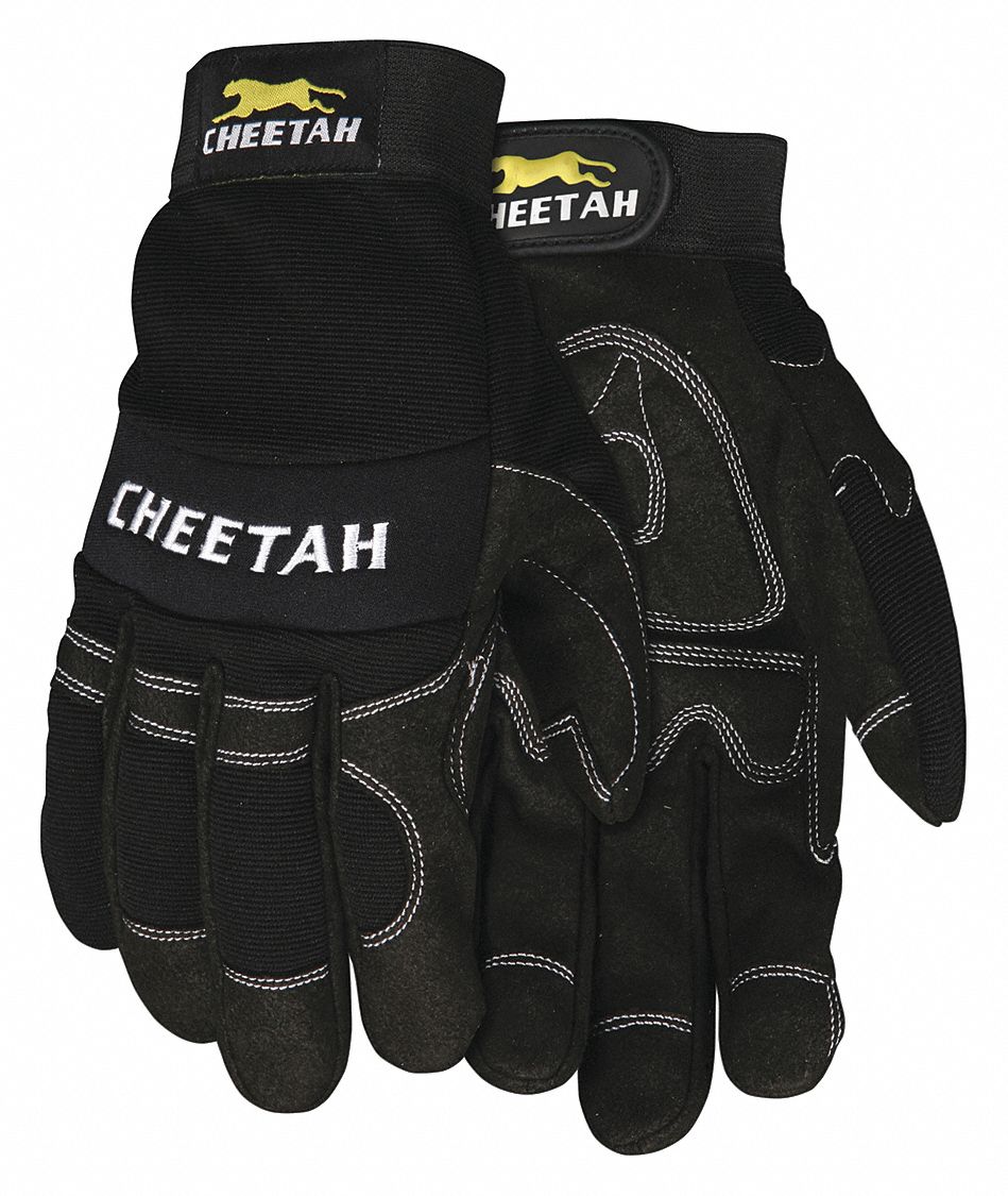 Mechanics Gloves: L ( 9 ), Mechanics Glove, Full Finger, Synthetic Leather, Black, 1 PR
