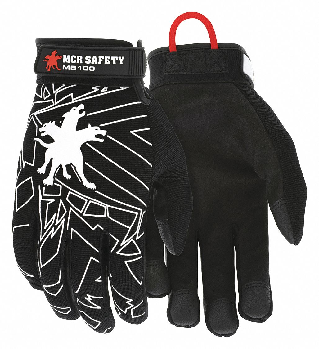 Mechanics Gloves: L ( 9 ), Mechanics Glove, Full Finger, Synthetic Leather, Black, 1 PR