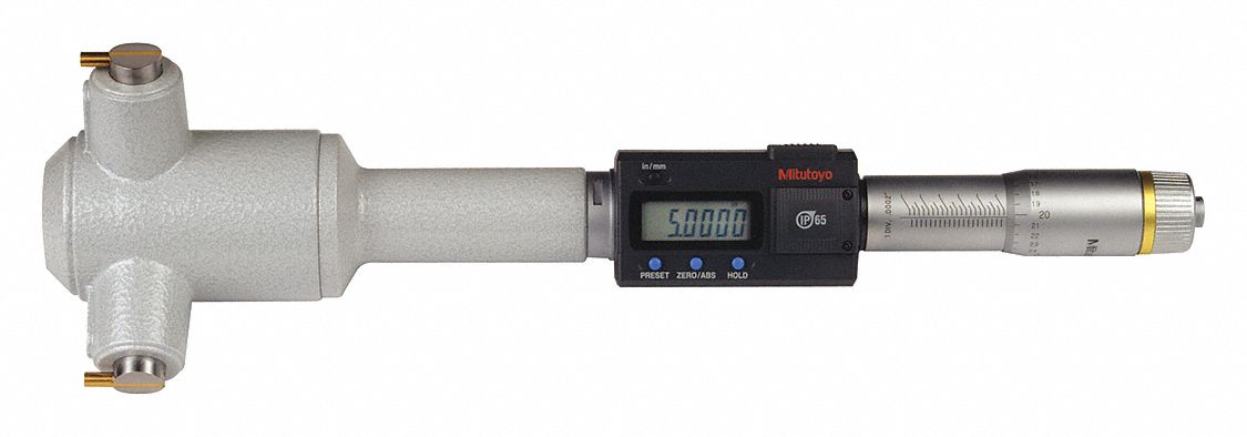 Digital 3-Point Inside Micrometer: 4 in to 5 in /101.6 mm to 127 mm, IP65, Cabled