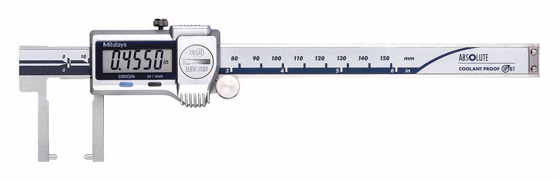 MITUTOYO Outside Point Jaw Digital Caliper: 0 in to 6 in/0 to 150 mm Range,  +/-0.0015 in Accuracy