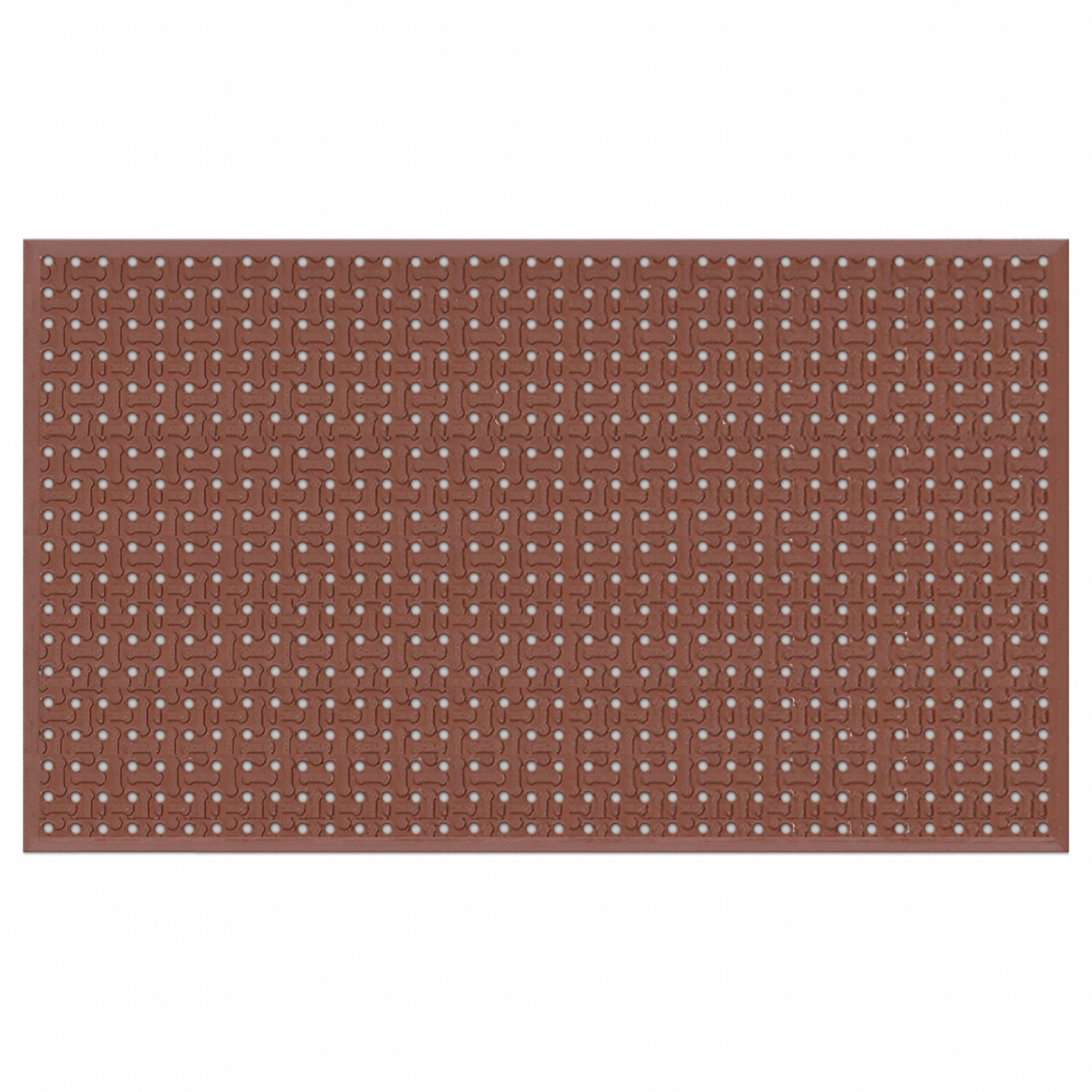 Drainage Mat: 5 ft x 3 ft, 7/16 in Thick, Raised Bones, Red, Beveled Edge