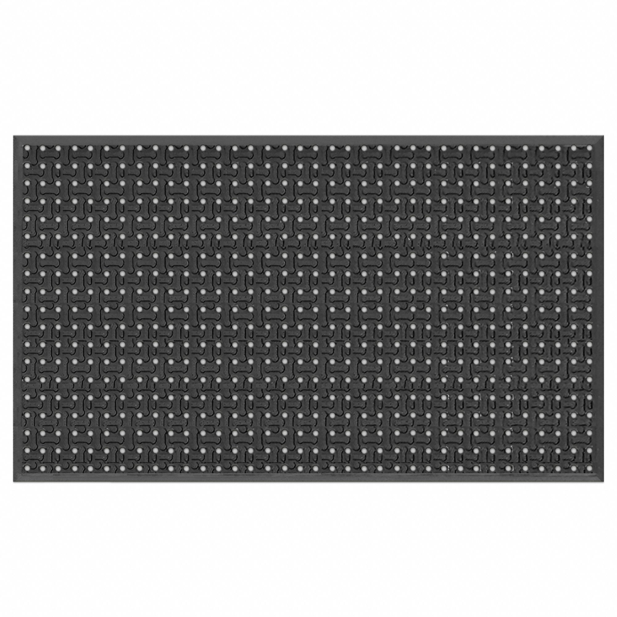 Drainage Mat: 5 ft x 3 ft, 7/16 in Thick, Raised Bones, Black, Beveled Edge