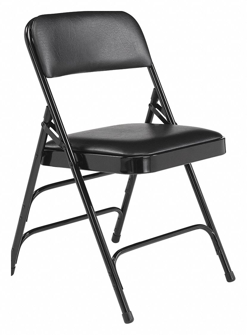 NATIONAL PUBLIC SEATING Black Steel Triple Brace Fold Chair,Vinyl,Blk ...