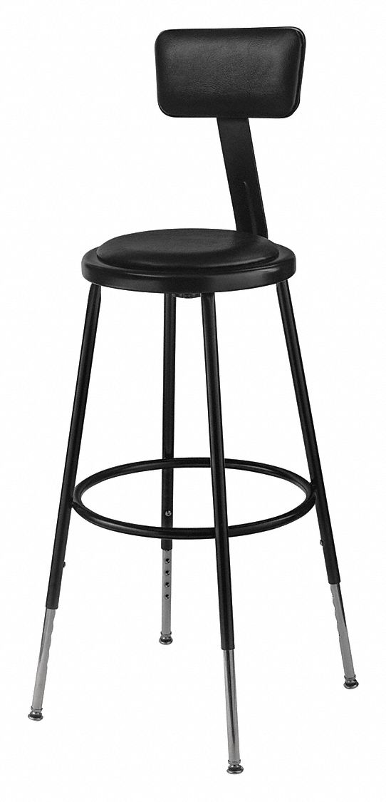 Stool w/Back,Steel,Vinyl,Blk,14