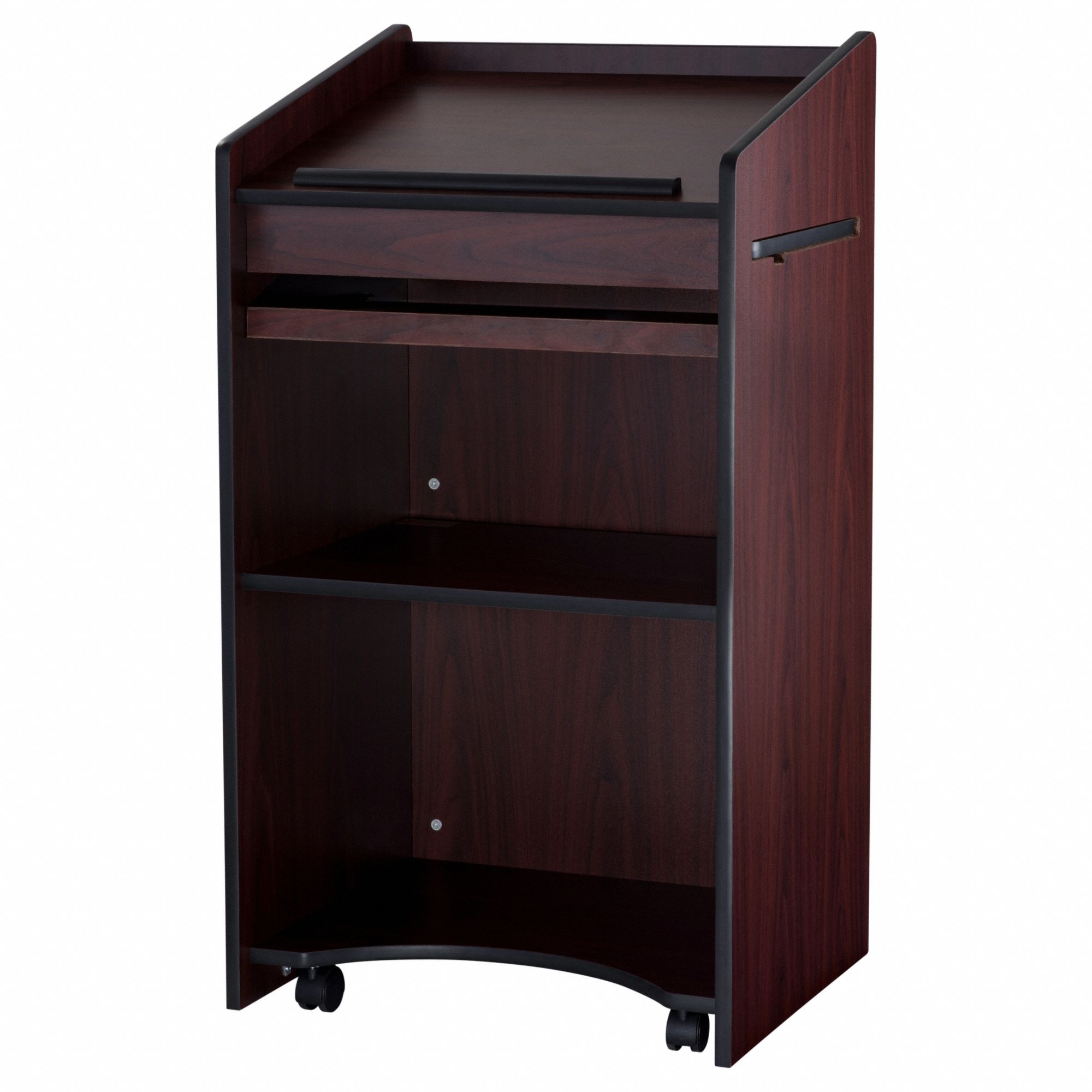 Lectern: Mahogany, Laminate, 46 in Overall Ht, 25 in Overall Wd, 20 in Overall Dp