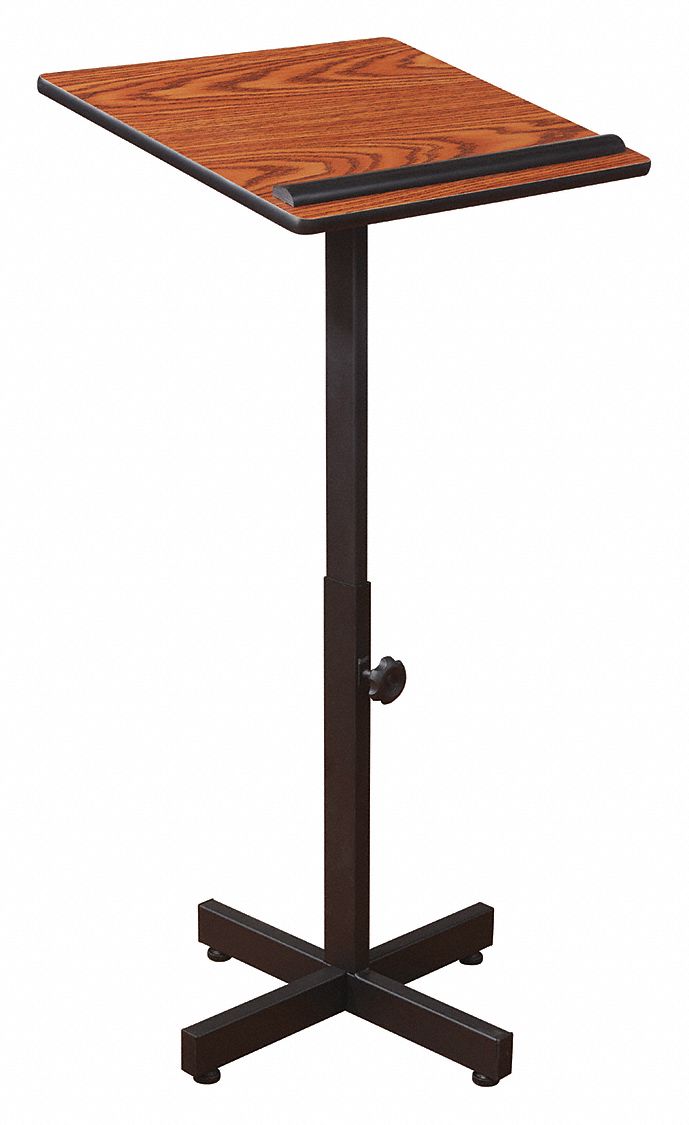 Lectern Stand: Medium Oak, Steel, 44 in Overall Ht, 20 in Overall Wd, Stationary
