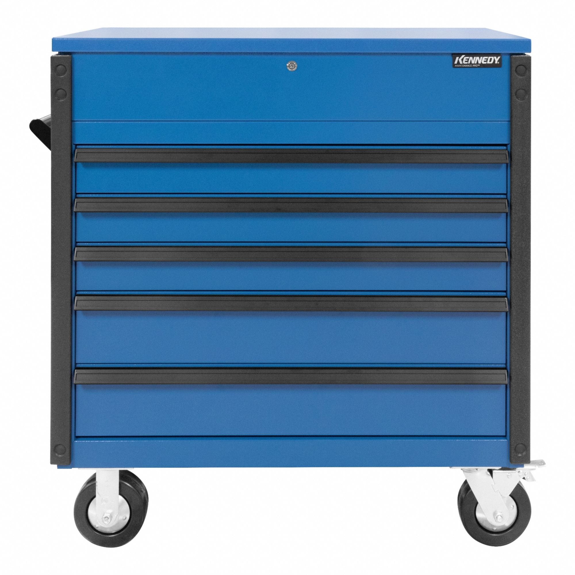 Tool Cart: Blue / Black Drawer, 39 in W x 20 in D x 43 in H, 5 Drawers, Assisted Close