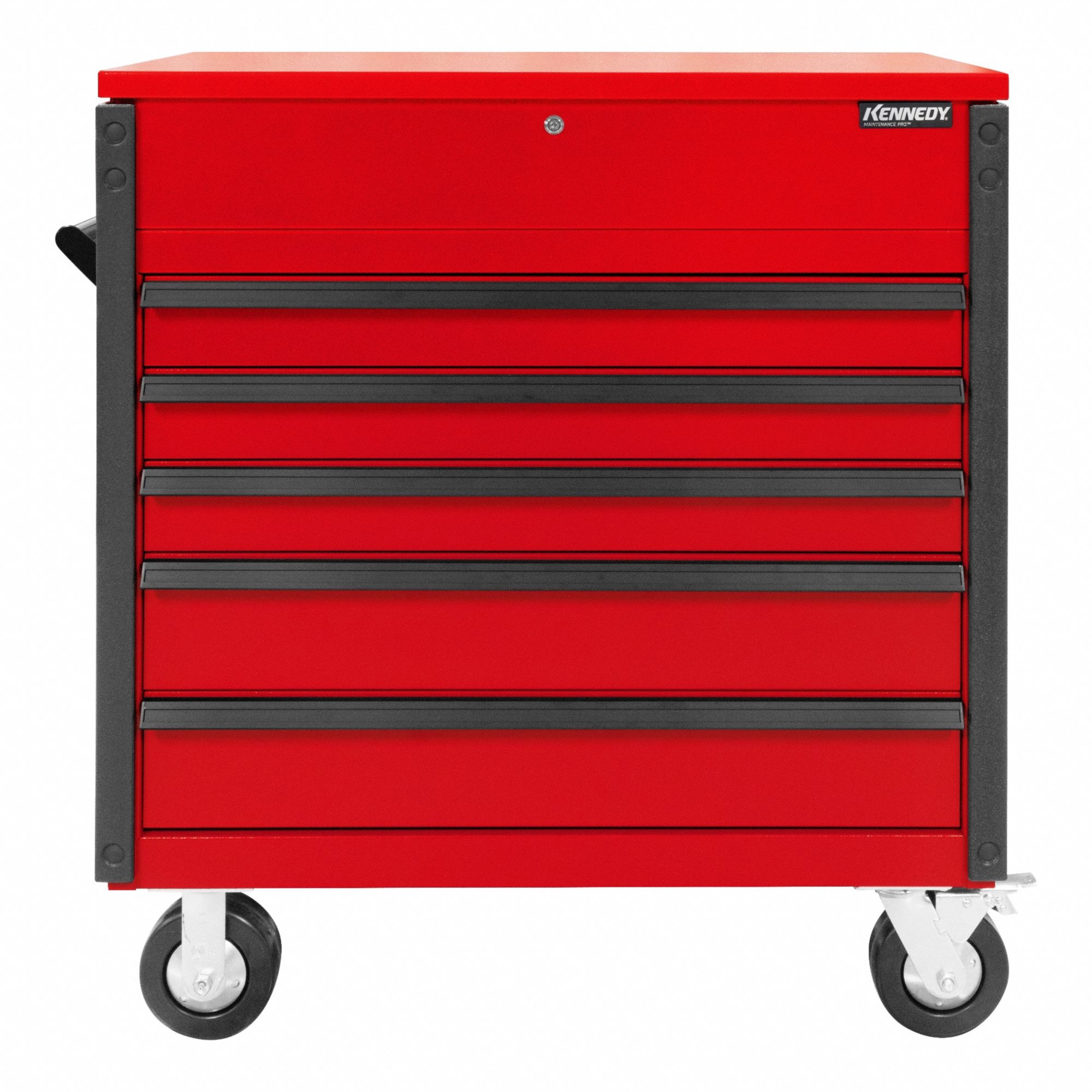 Tool Cart: Red / Black Drawer, 39 in W x 20 in D x 43 in H, 5 Drawers, Assisted Close