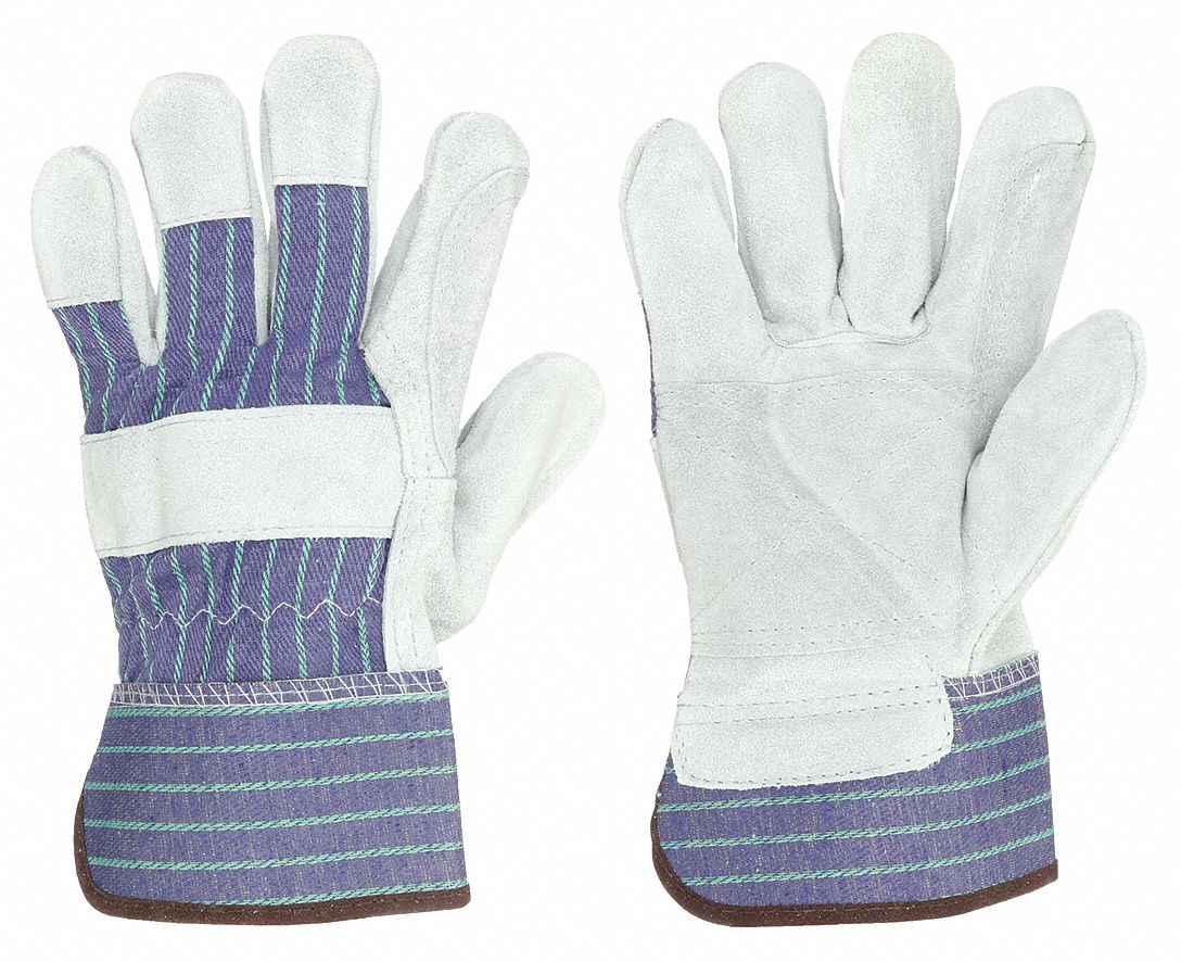 Leather Gloves: M ( 8 ), Double Palm, Cowhide, Premium, Glove, Full Finger, Safety Cuff, 12 PK