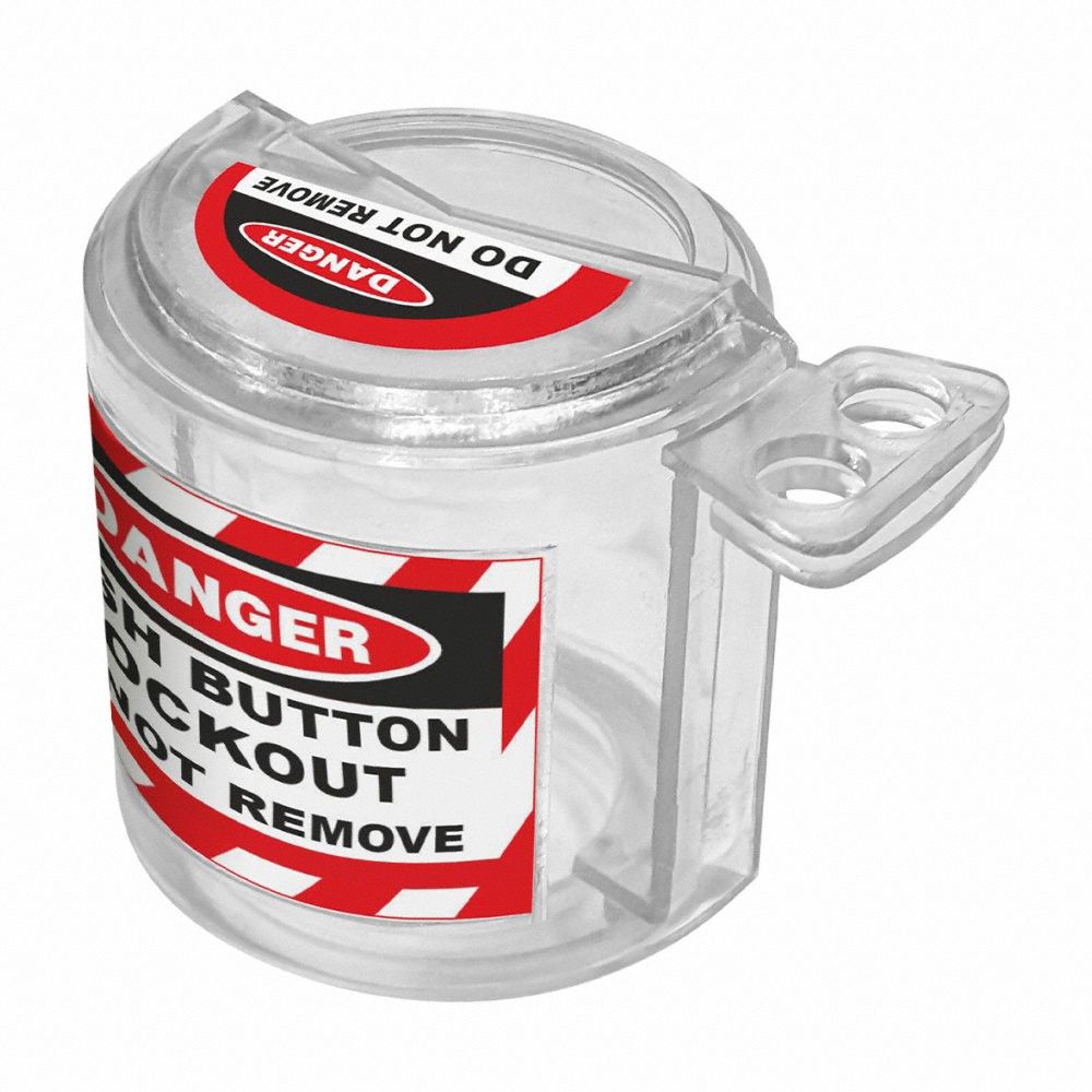 Push Button Lockout Base: For 1.73 in Max Button Dia, Clear, 2.3 in x 2.5 in x 2 in