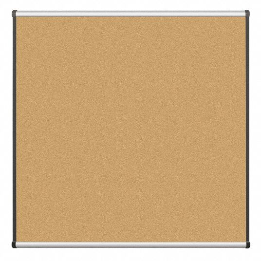 BESTRITE Bulletin Board 48 in Ht, 48 in Wd, Natural, Silver, Cork