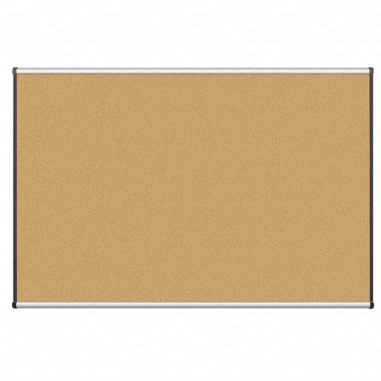 BESTRITE Bulletin Board 48 in Ht, 72 in Wd, Natural, Silver, Cork