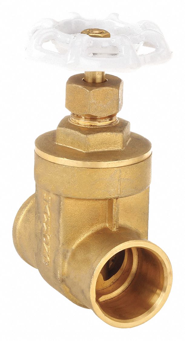 Gate Valve: 1 in, Brass, Non-Rising, Sweat x Sweat, 200 psi CWP, Wheel, Solid Wedge