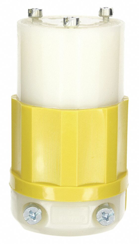 Locking Connector: L5-30R, 30 A, 125V AC, 2 Poles, White/Yellow, Screw Terminals