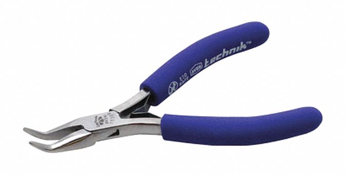 BENT NEEDLE NOSE PLIER, ESD-SAFE, ⅜ IN MAX JAW OPENING, 4½ IN OVERALL L, 22¾ MM JAW L
