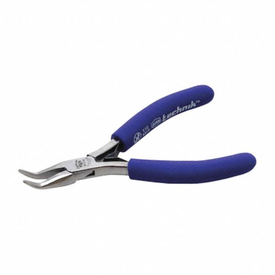 Bent Needle Nose Plier: ESD-Safe, 3/8 in Max Jaw Opening, 4 1/2 in Overall  Lg, 22 3/4 mm Jaw Lg