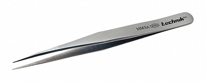 TECHNIK TWEEZERS, STAINLESS STEEL, POINT, STRAIGHT TIP, 0.66 MM TIP THICK