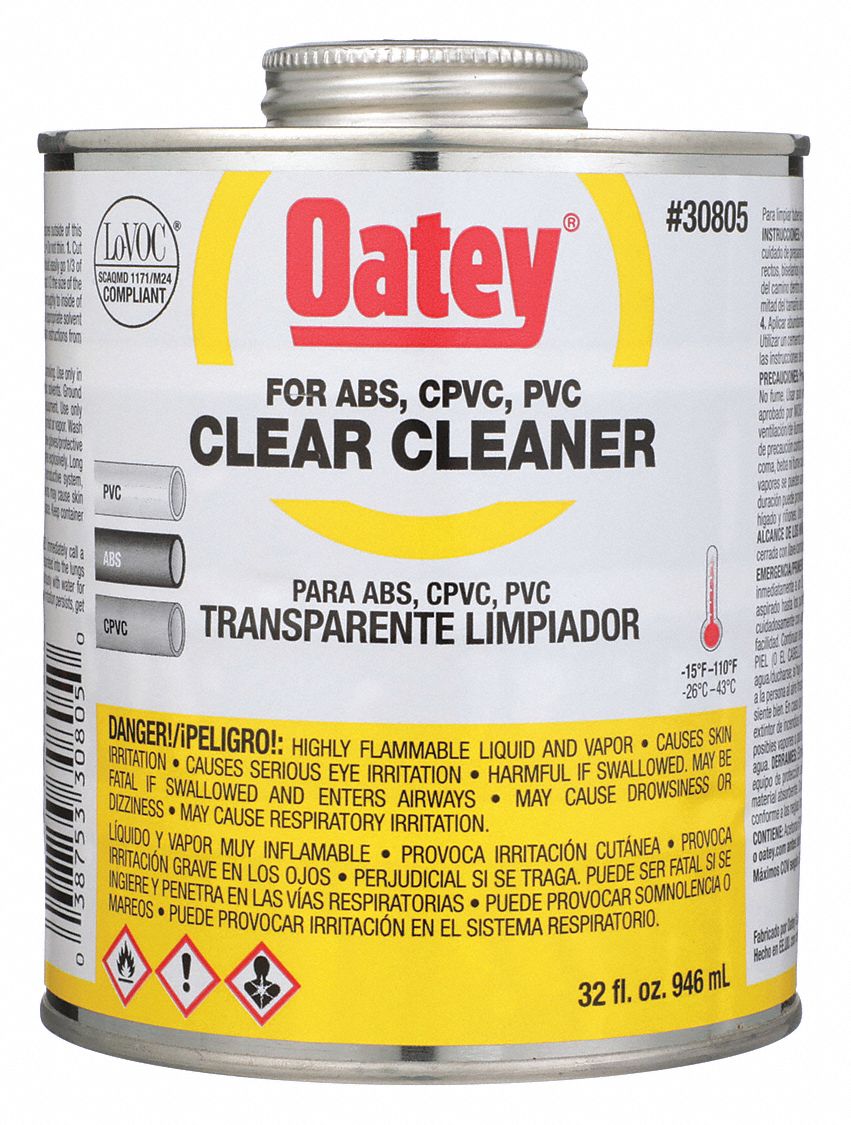 OATEY Clear PVC Cleaner, Clare Cleaner, Size 32 oz, For Use With PVC