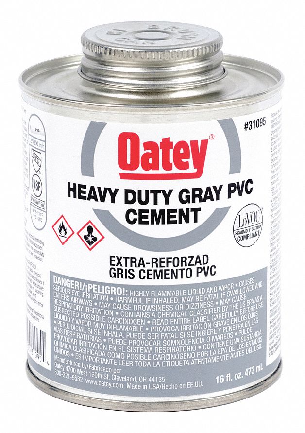 OATEY Gray PVC Cement, Heavy Bodied, Size 16 oz, For Use With PVC Pipe