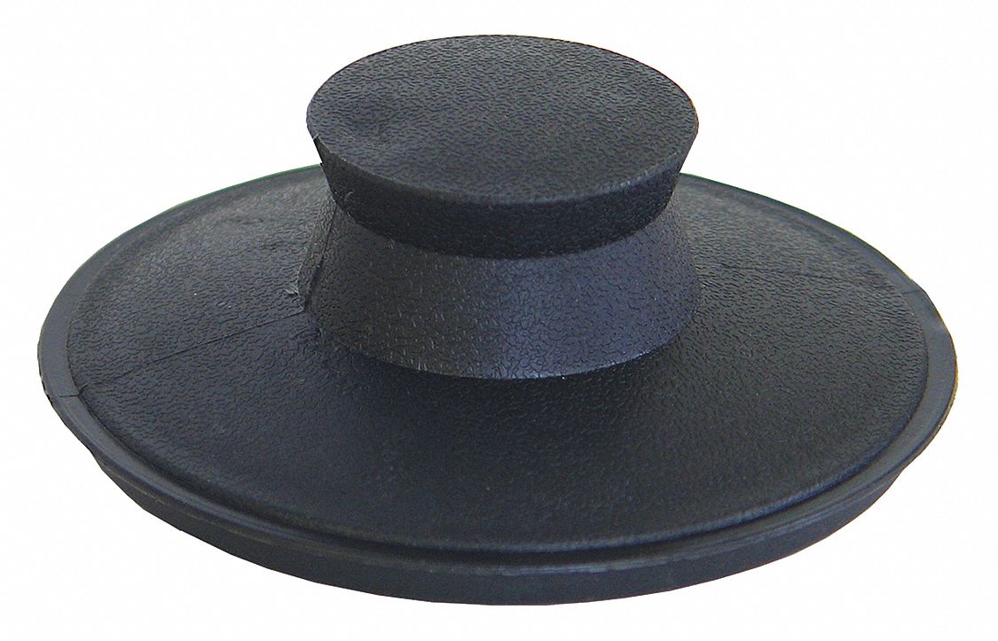 Drain Stopper: 3 in Overall Dia, Rubber, Plastic, Black, Pop Up, 1 1/2 in Fits Drain Size