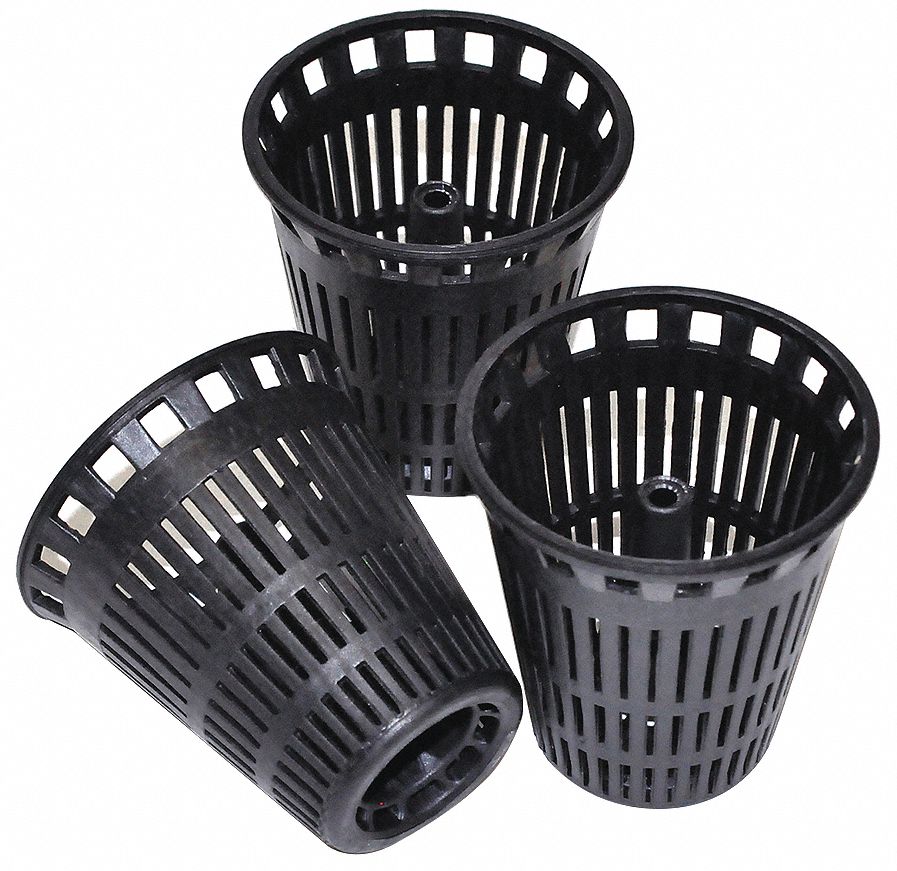 STRAINER: 2¼ IN OVERALL DIAMETER, 2¼ IN H, PLASTIC, BLACK, ROUND, SNAP-IN