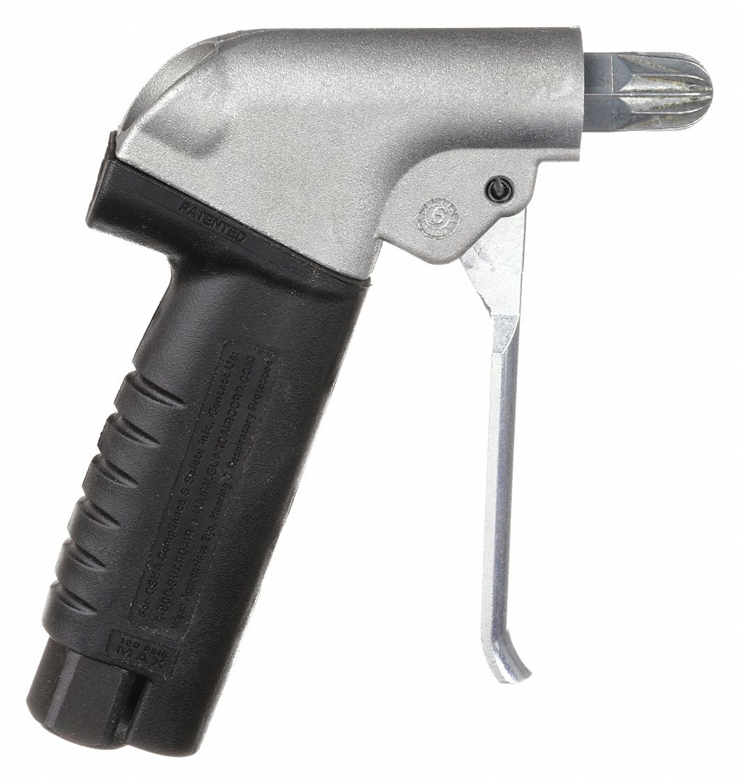AIR GUN, PISTOL-GRIP, ZINC, 3/8 IN NPT FEMALE, 1 NOZZLE, QUIET FORCE, ALUMINUM, 4-1/2 IN L