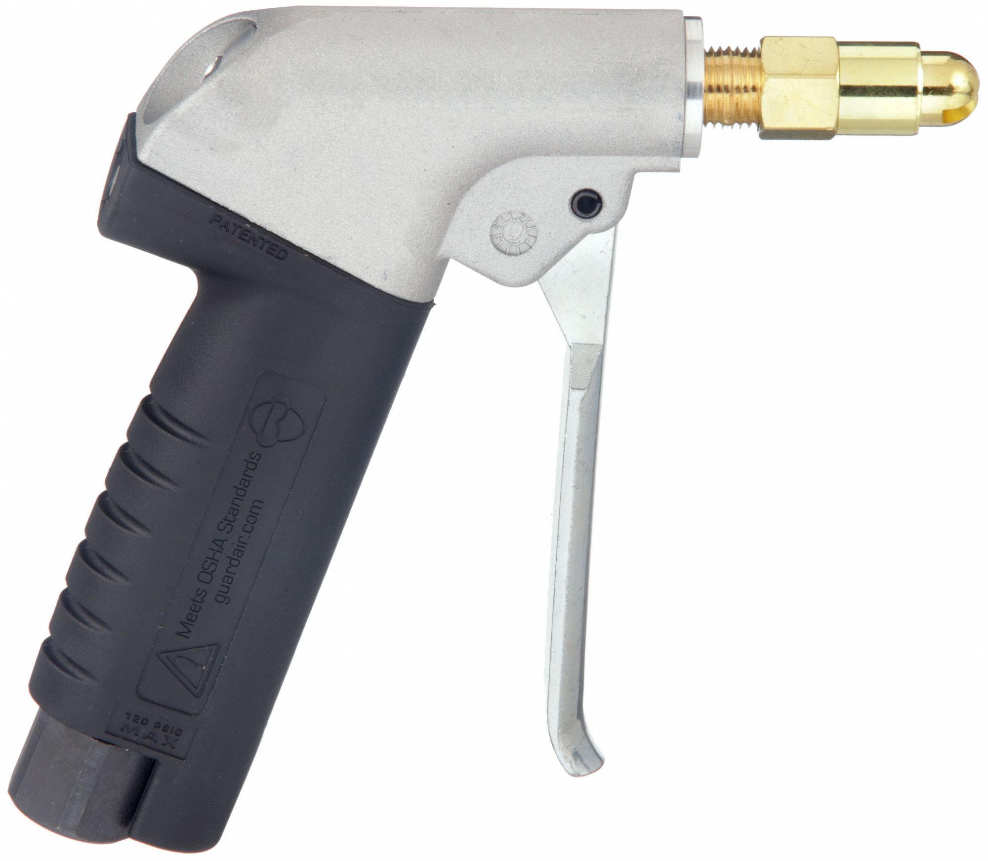 AIR GUN, PISTOL-GRIP, ALUMINUM, 3/8 IN NPT FEMALE, 1 NOZZLE, QUIET FORCE, BRASS, 6 IN L