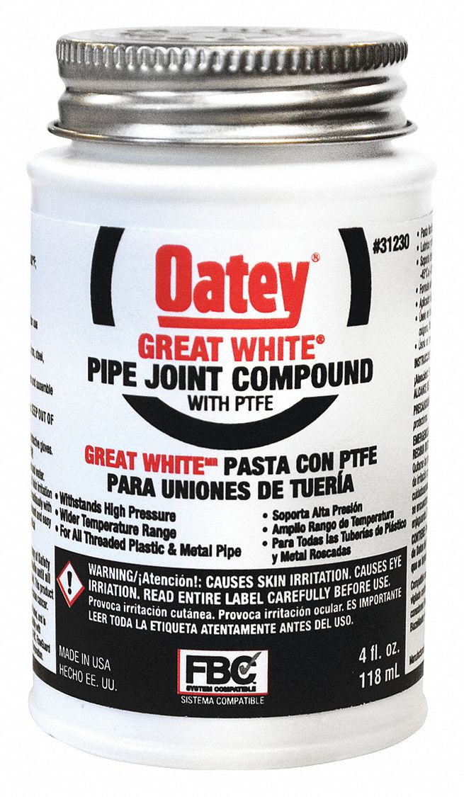 OATEY Pipe Joint Compound 4 oz, Jar, White, With 3,000 psi Gas