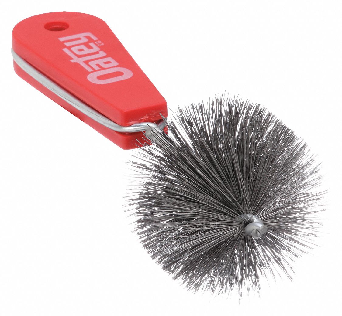 Tube and Pipe Brush: Carbon Steel Bristle, Silver, 2 in Brush Dia, 1 1/2 in Brush Lg