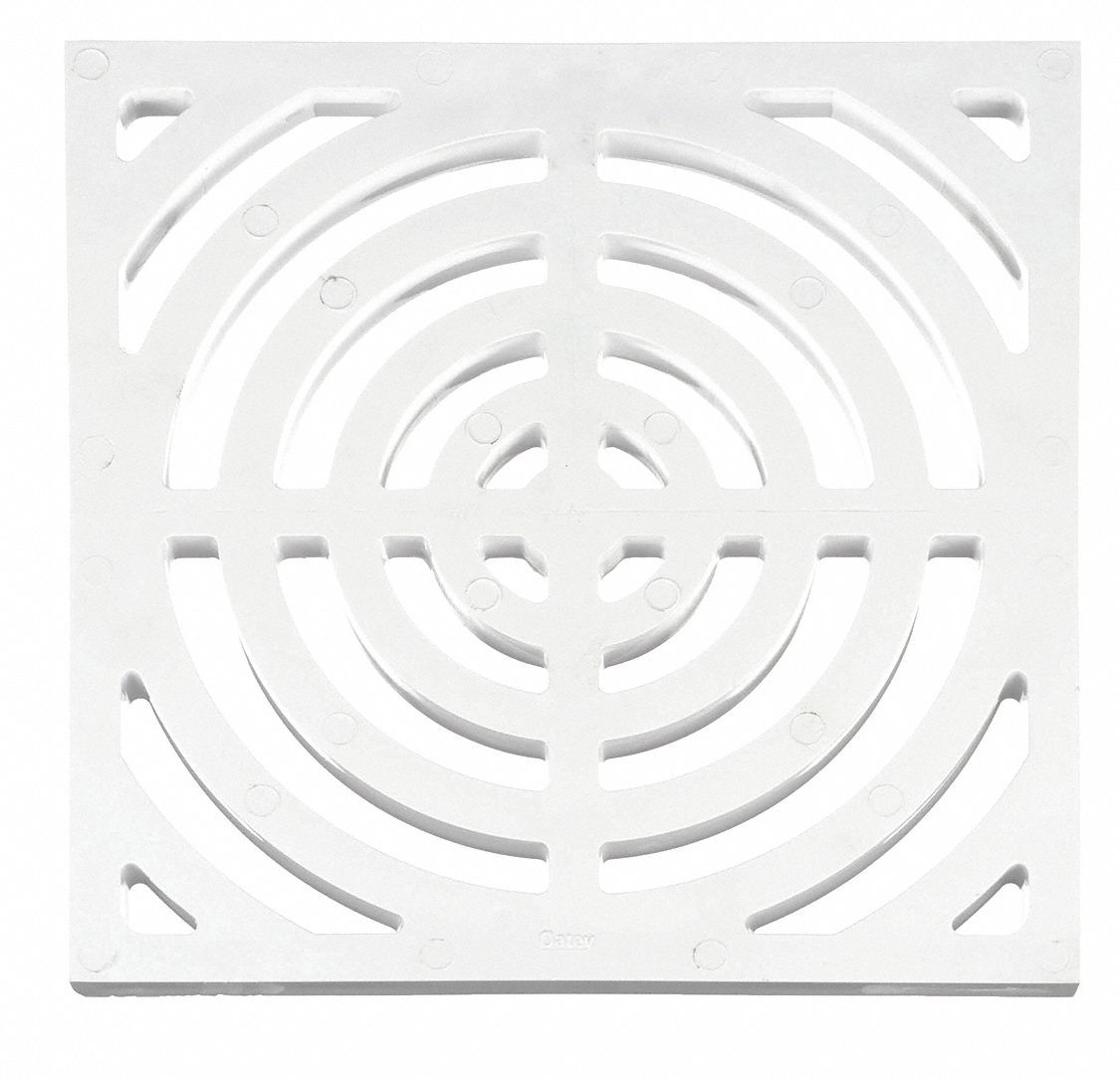 Grate: Plastic, 9 1/4 in Overall Wd, 3/4 in Overall Ht, Unfinished, Drop-In, Full Grate