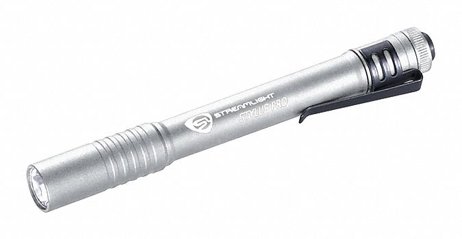 PEN LIGHT, 100 LUMENS, 8 HR MAX RUN TIME, 62 M MAX BEAM DISTANCE, LED, SILVER, ALKALINE