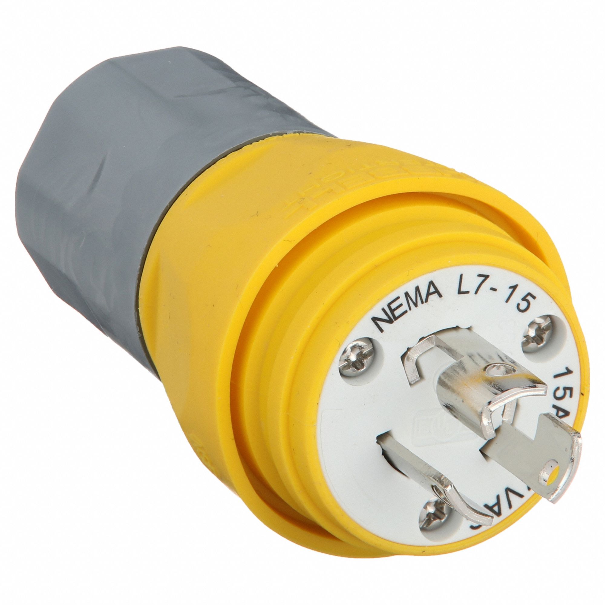 Watertight Locking Plug: L7-15P, 15 A, 277V AC, Yellow, 2 Poles, Corrosion Resistant/Gen Purpose