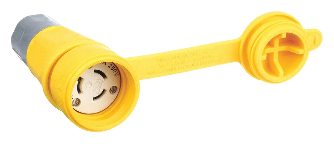 Watertight Locking Connector: L6-15R, 15 A, 250V AC, 2 Poles, Yellow, Shrouded