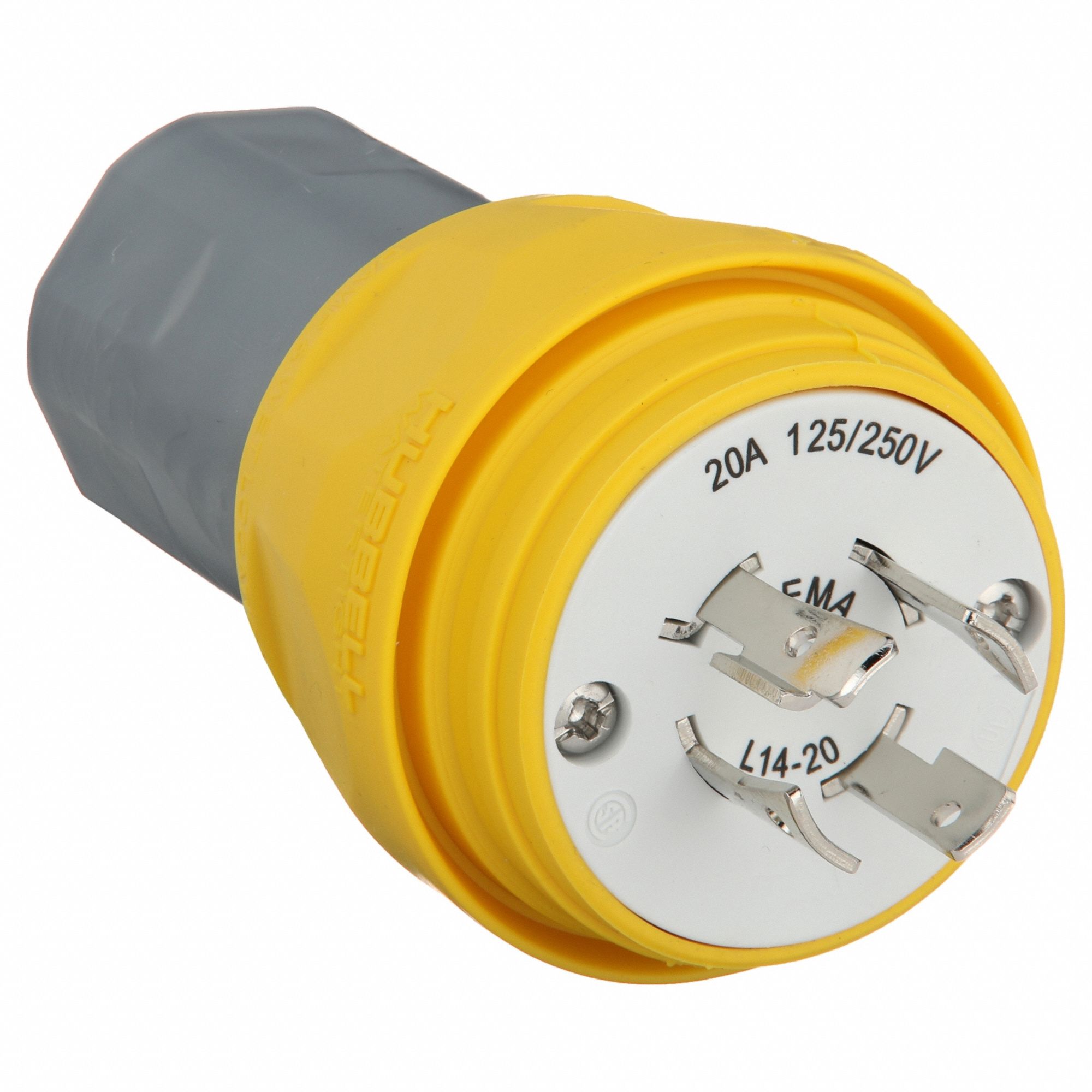 Watertight Locking Plug: L14-20P, 20 A, 125/250V AC, Yellow, 3 Poles